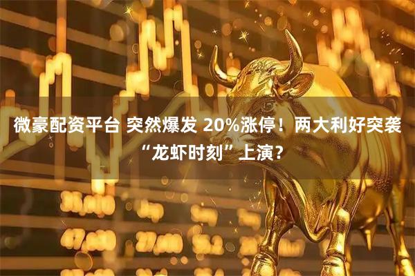 微豪配资平台 突然爆发 20%涨停！两大利好突袭 “龙虾时刻”上演？